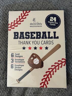Baseball Thank You Cards - 24 thank you cards 6 designs sealed in box